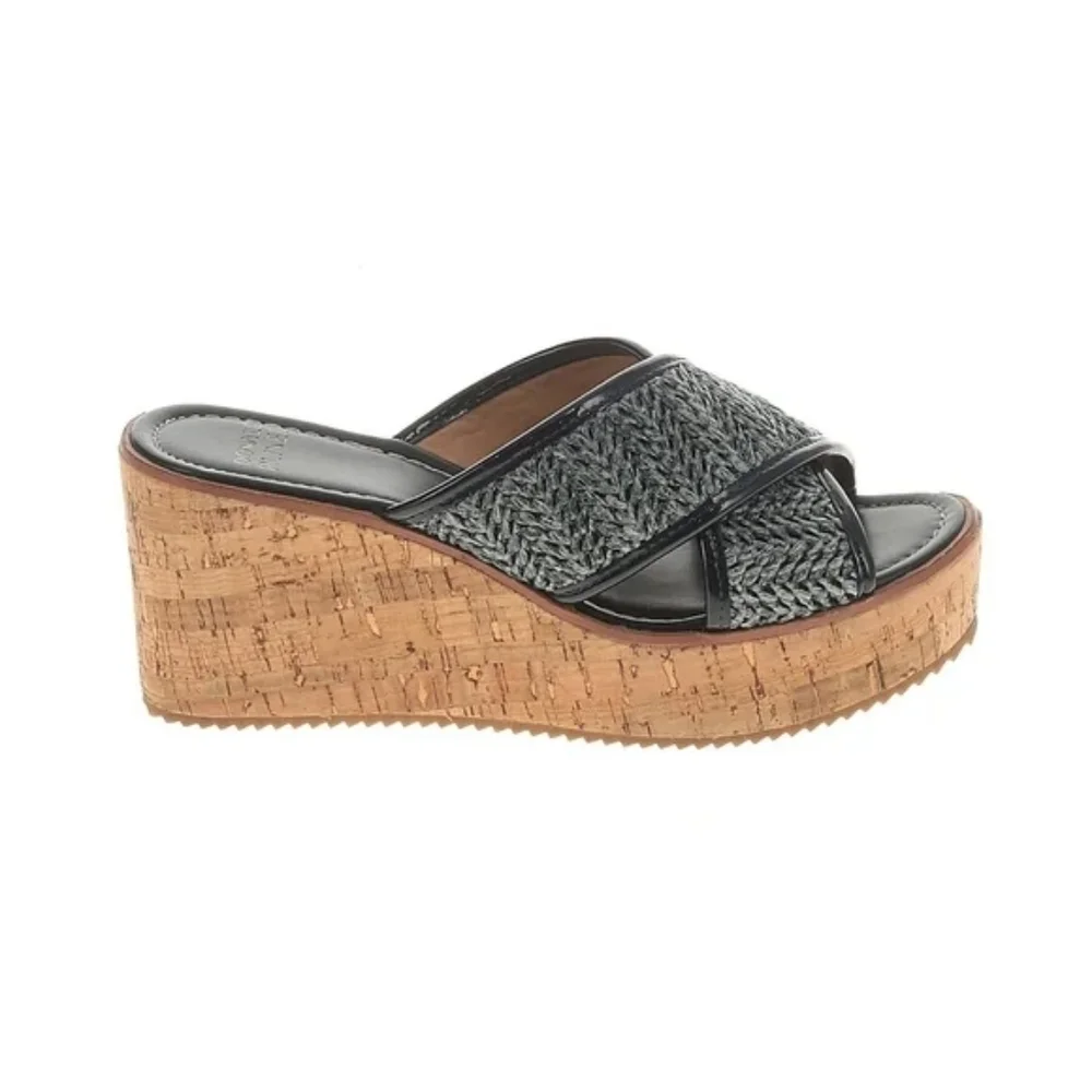Donald J. Pliner Ilonar Navy Raffia Platform Sandals - Size 10
